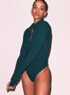 Fleur Du Mal Rib Collared Bodysuit In Evergreen
