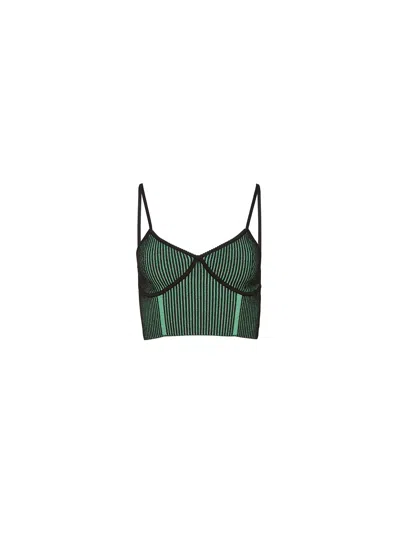 Fleur Du Mal Striped Ribbed-knit Top In Green And Black Rib