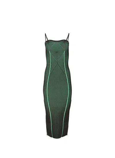 Fleur Du Mal Ribbed-knit Tube Dress In Green And Black Rib