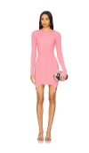 Fleur Du Mal Rib Long Sleeve Garter Dress In Pink Cadillac