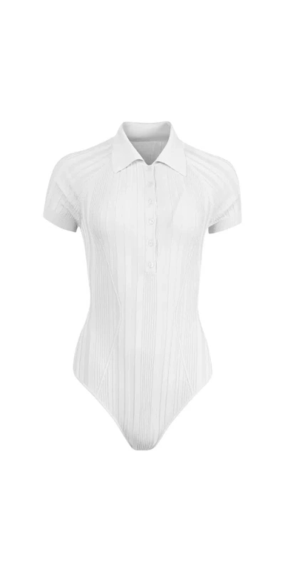 Fleur Du Mal Rib Polo Bodysuit In Pink