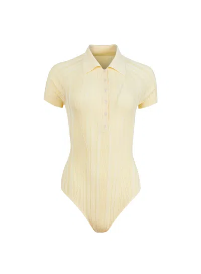 Fleur Du Mal Rib Polo Bodysuit In Butter