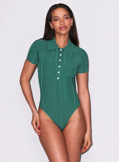 Fleur Du Mal Rib Polo Bodysuit In Green