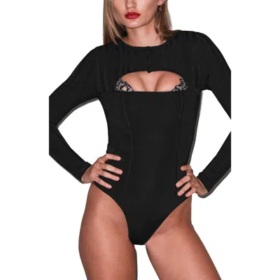 Fleur Du Mal Rib Shrug Bodysuit In Black