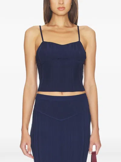 Fleur Du Mal Ribbed-knit Corset Top In Blue