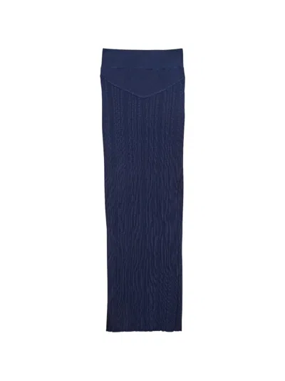 Fleur Du Mal Ribbed-knit Maxi Skirt In Blue