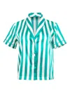 Fleur Du Mal Riviera Stripe Satin Pajama Top In Green