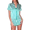 Fleur Du Mal Riviera Stripe Satin Pajama Top In Blue