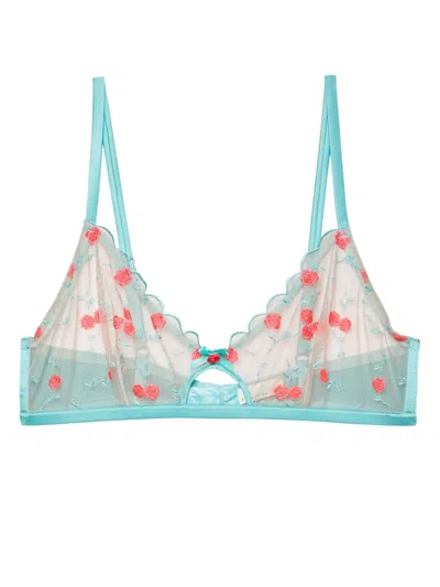 Fleur Du Mal Embroidered-design Silk-blend Bra In Green