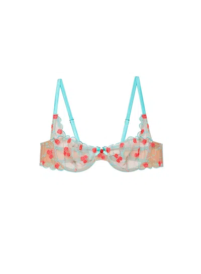 Fleur Du Mal Rose And Vine Embroidered Balconette Bra In Bright Jade