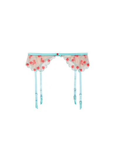 Fleur Du Mal Rose & Vine Embroidery Garter Belt In Bright Jade