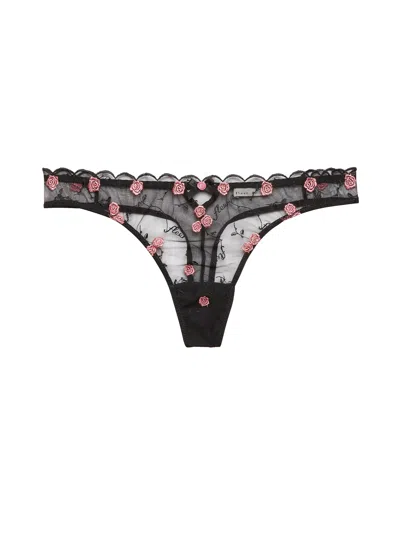 Fleur Du Mal Rose & Vine Embroidery Thong In Black