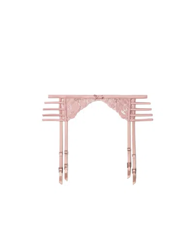 Fleur Du Mal Rose Cutout Silk-blend Satin-trimmed Embroidered Tulle Suspender Belt In Pink