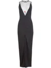 Fleur Du Mal Rose Spine Embroidery High Slit Maxi Dress In Black