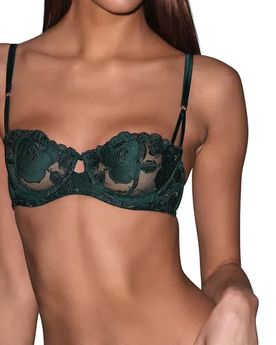 Fleur Du Mal Rose Embroidery Balconette Bra In Green