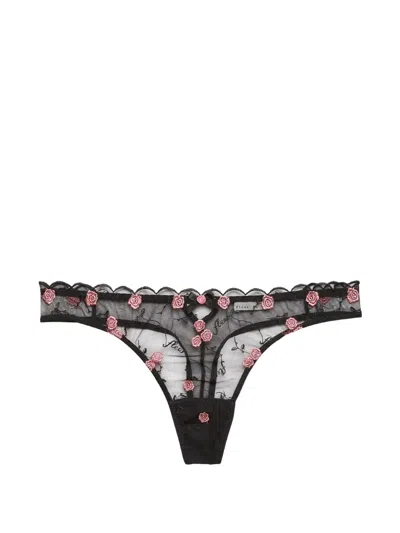 Fleur Du Mal Rose-embroidery Mesh Thong In Black
