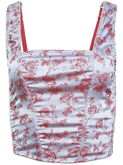 Fleur Du Mal Rose Jacquard Corset Top In Blue