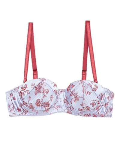 Fleur Du Mal Rose Jacquard Topstitch Convertible Balconette Bra In Blue