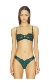 Fleur Du Mal Rose Logo Embroidery Balconette Bra In Green
