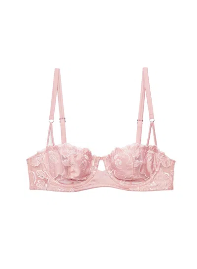 Fleur Du Mal Rose Logo Embroidery Balconette Bra In Rose Pink