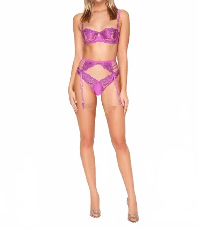 Fleur Du Mal Rose Logo Garter Belt In Pink Iris In Purple