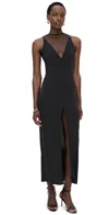 Fleur Du Mal Rose Spine Embroidery High Slit Maxi Dress In Black