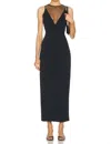 Fleur Du Mal Rose Spine Embroidery High Slit Maxi Dress In Black