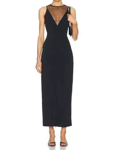 FLEUR DU MAL ROSE SPINE EMBROIDERY HIGH SLIT MAXI DRESS IN BLACK