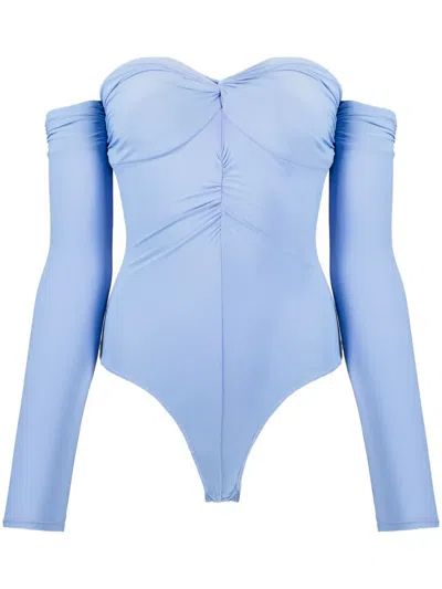 Fleur Du Mal Ruched Off-shoulder Body In Blue