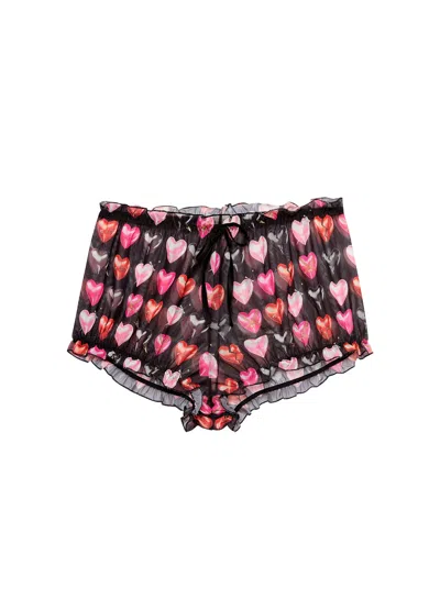 Fleur Du Mal Ruched Mesh Short In Heartbreaker Print