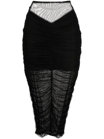 Fleur Du Mal Ruched Midi Skirt In Black