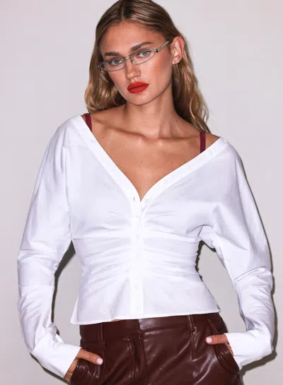 Fleur Du Mal Ruched V-neck Shirt In White