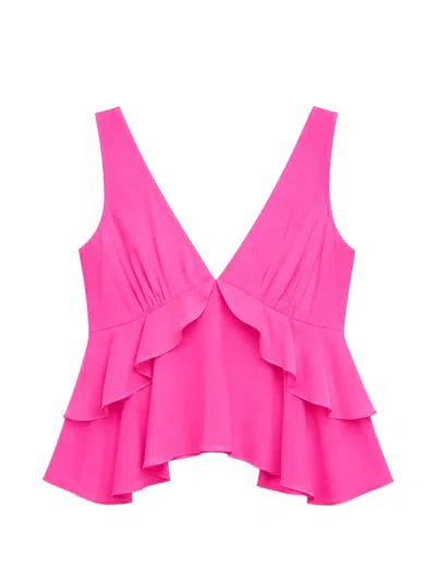 Fleur Du Mal Silk Ruffle Top In Pink