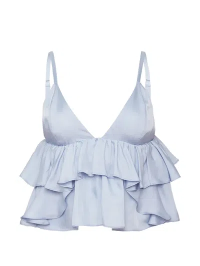 Fleur Du Mal Luxe Twill Ruffle Cami In Blue