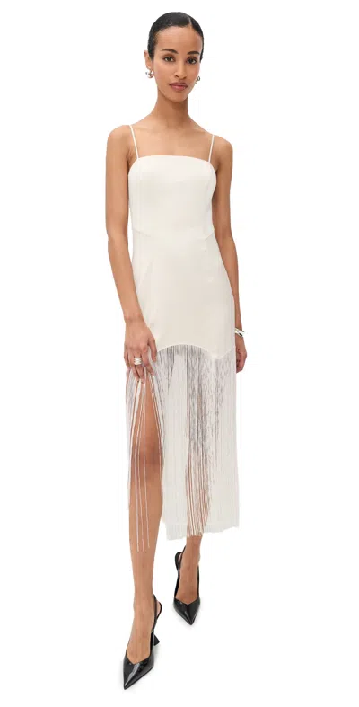 Fleur Du Mal Satin Fringe Maxi Dress Vanilla In White