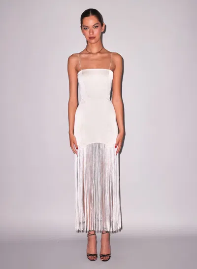 Fleur Du Mal Satin Fringe Maxi Dress In White