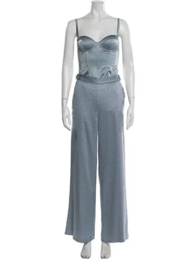 Pre-owned Fleur Du Mal Satin Polka Dot Print Pant Set In Blue