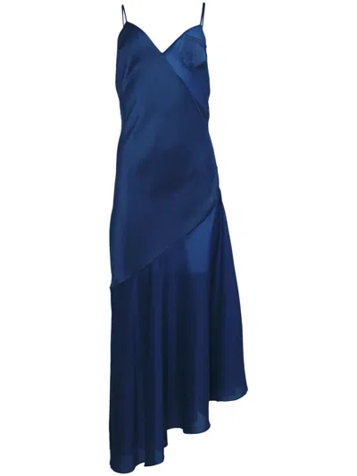 Fleur Du Mal Asymmetric Panelled Midi Slip Dress In Blau