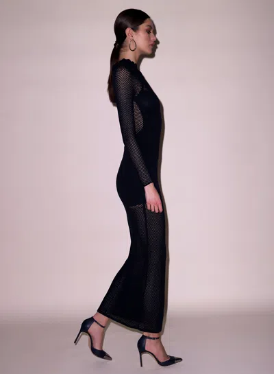Fleur Du Mal Scalloped Pointelle Knit Dress In Black
