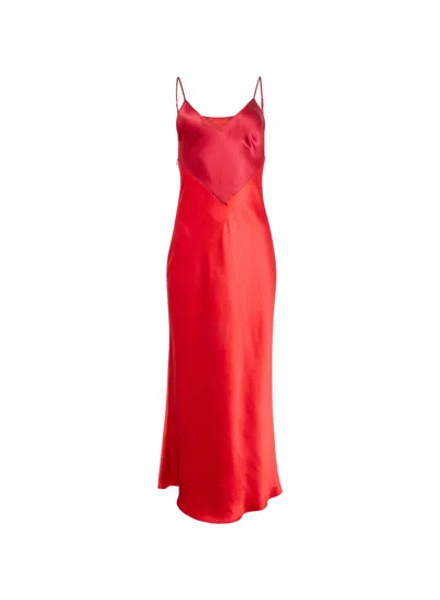 Fleur Du Mal Silk Zipper Maxi Slip Dress In Rouge