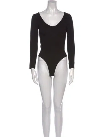 Pre-owned Fleur Du Mal Scoop Neck Long Sleeve Bodysuit In Black