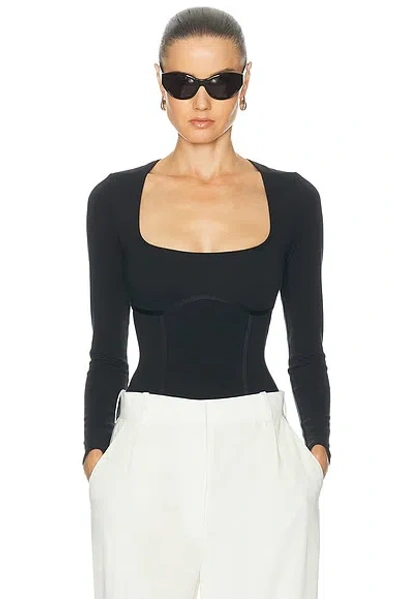 Fleur Du Mal Organic Cotton Scoop Neck Long Sleeve Bodysuit In Black