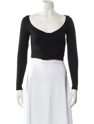 Pre-owned Fleur Du Mal Scoop Neck Long Sleeve Crop Top In Black