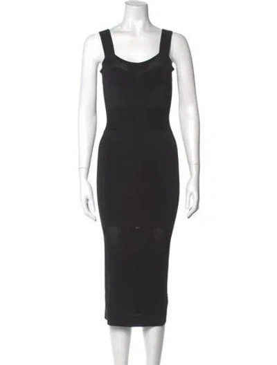 Pre-owned Fleur Du Mal Scoop Neck Midi Length Dress In Black