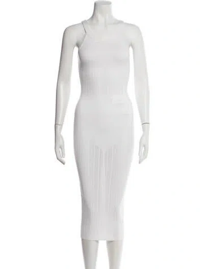 Pre-owned Fleur Du Mal Scoop Neck Midi Length Dress In White