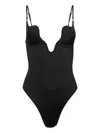 Fleur Du Mal Le Stretch Micro U-plunge Bodysuit Black In Black