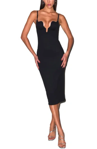 Fleur Du Mal Seduce U-plunge Midi Dress In Black