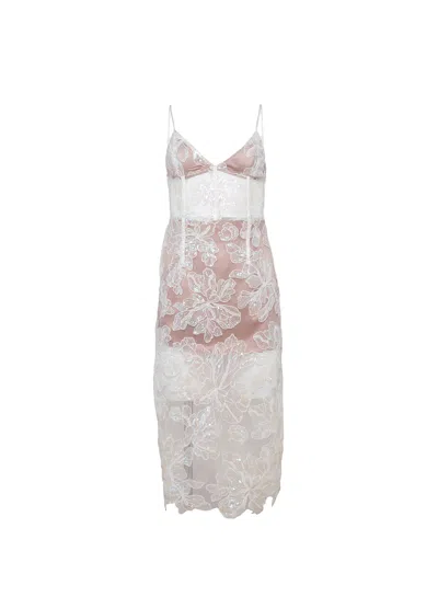 Fleur Du Mal Sequin Floral Embroidered Midi Dress In Ivory