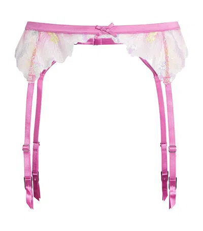 Fleur Du Mal Sequin Hibiscus Suspender Belt In Pink