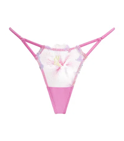 Fleur Du Mal Sequin Hibiscus Thong In Pink